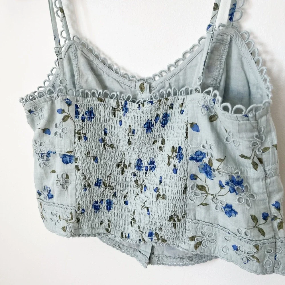 NEW American Eagle Floral Corset Top Tiered Mini Skirt Matching Set Small Blue